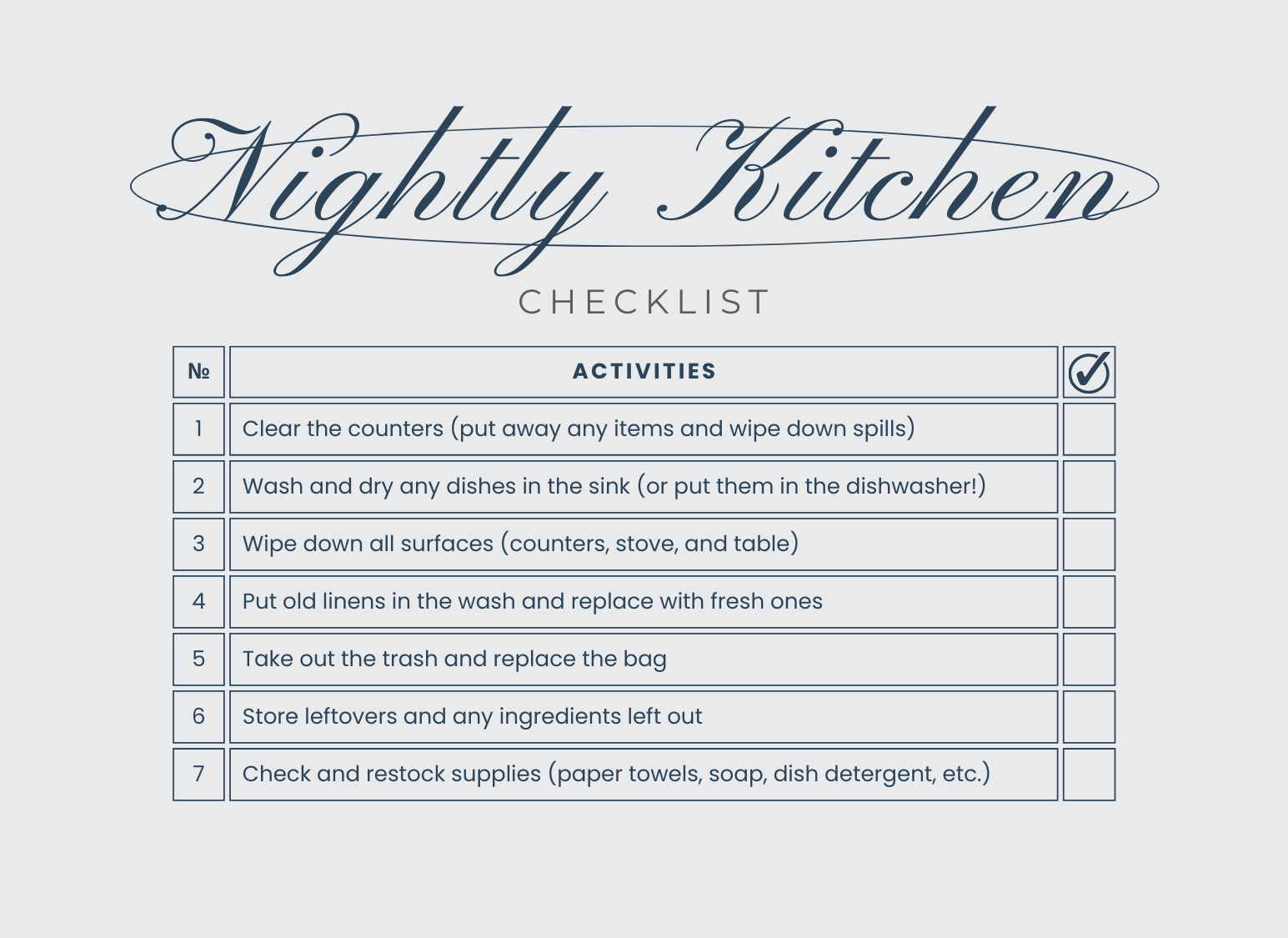 How to keep a clean and organized kitchen checklist